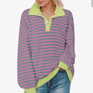 Vibrant Striped Sweatshirt in Green and Pink